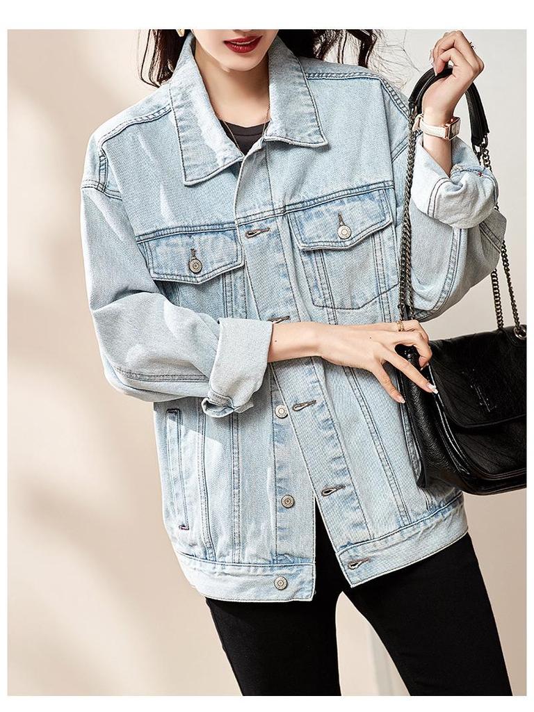2025 Damen Europäischer Stil Locker Kurz Jeansjacke - Tiefblau Frühjahrsedition