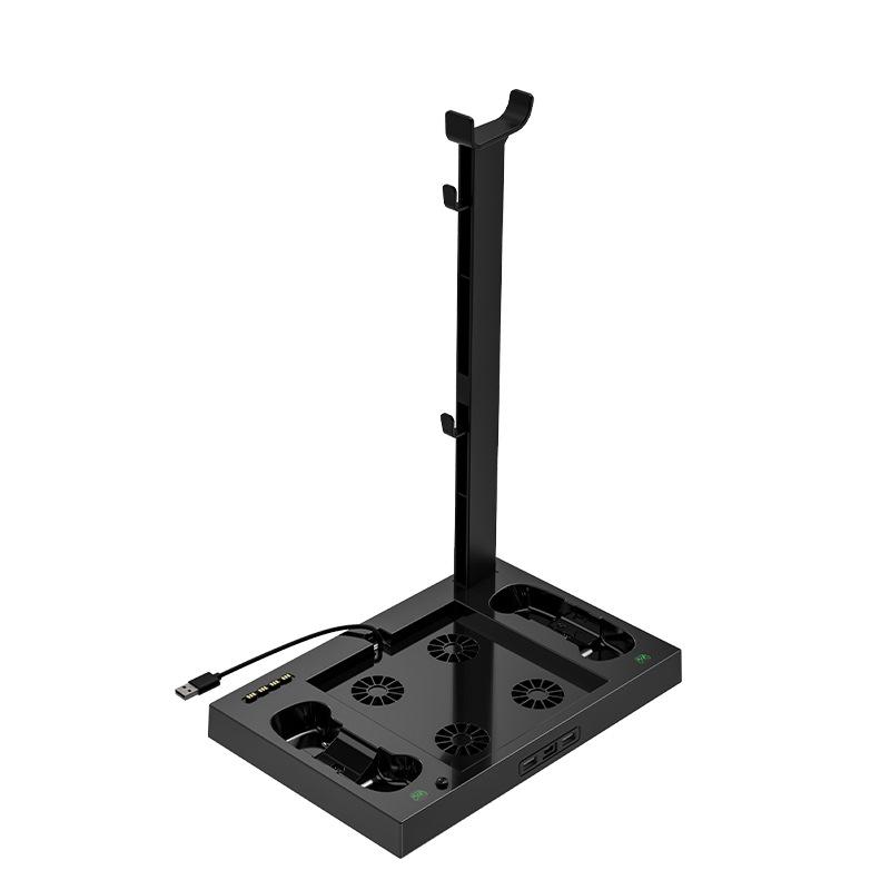 

Подставка для Xbox Series X с вентилятором, зарядная док-станция для двух геймпадов с 4 вентиляторами охлаждения, 1 держатель для наушников, 2 аккумулятора емкостью 1400 мАч 29.3*19.5*25cm чёрный