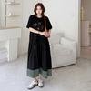 DIMANAF 2026 Plus Size New Dress Summer Women Lady Shirt Dress Floral Loose Beach Casual Long Dresses O-Neck Black