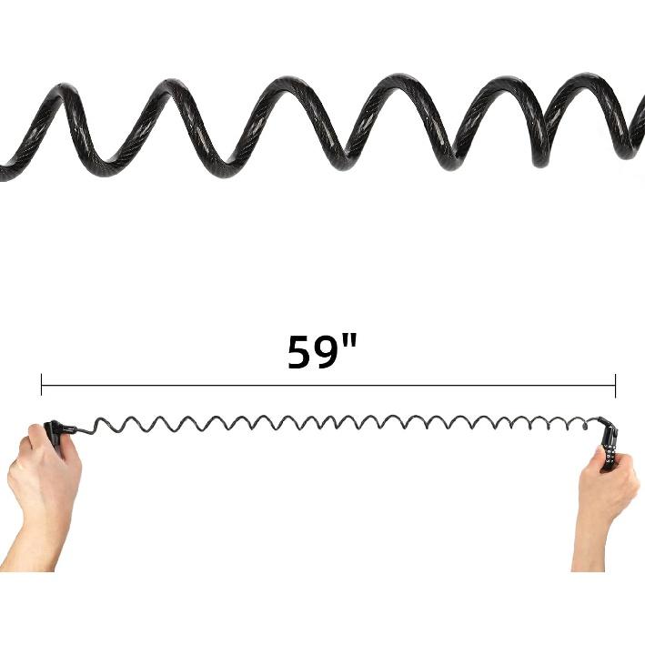 2 Pack Motorcycle Helmet Locks, 4 Digit Bike Cable Lock, Tough Combination PIN Locking Device, 59In Retractable Bicycle Wheel Security Locking Chain