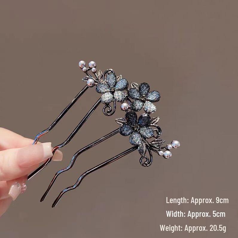 Épingle à cheveux vintage en forme de U avec pompon paon pour femmes - Épingle à chignon nacrée pour Cheongsam et Hanfu