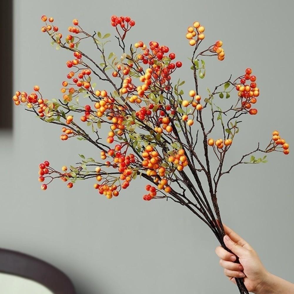 Long Branches Red Berry Bouquet Simulation Decorative Faux Foam Berry Plastic Realistic Autumn Fruit Artificial Flower