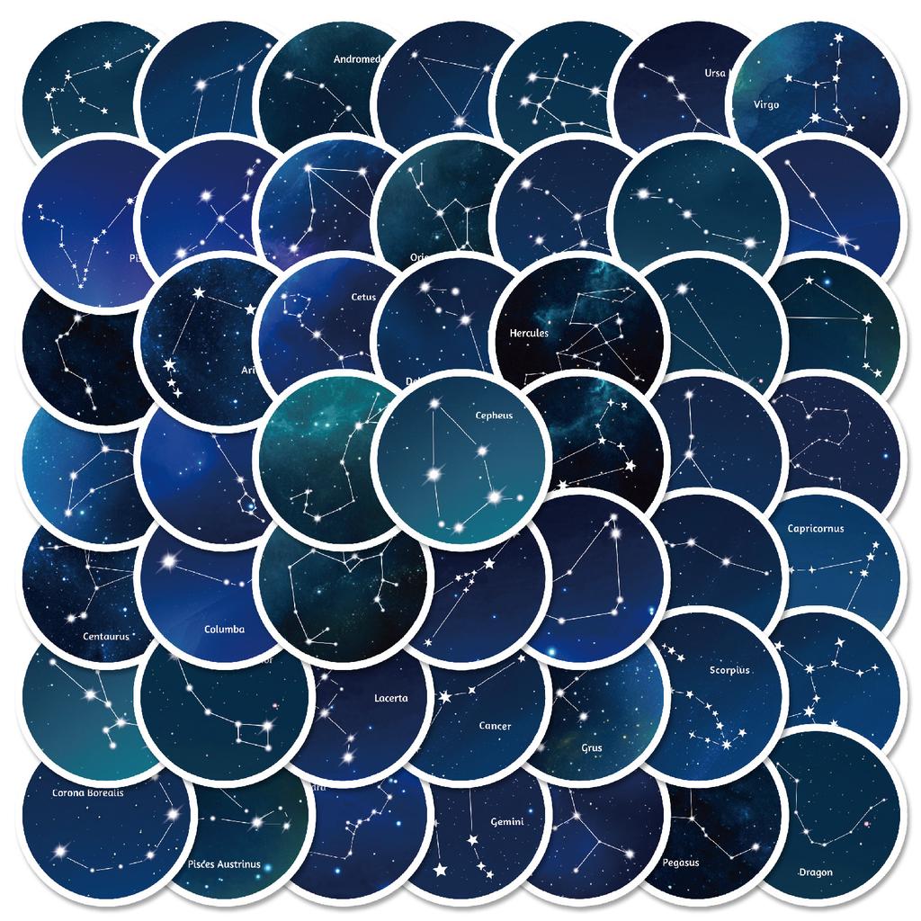 50 Constellation Art Graffiti Round Hornless Sticker Creative Hand Book Suitcase Car Decoration Waterproof Sticker