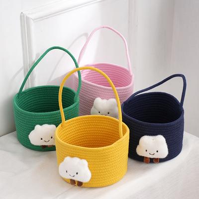סל אחסון קלוע מחבל כותנה עם חיות מצוירות, מארגן צעצועים לילדים, אחסון שולחני בעבודת יד, קופסת ממתקים, בגדים, צעצועים