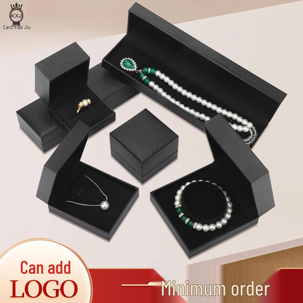 Diagonal Lattice Jewelry Box - Black: Holds Rings, Pendants, Bracelets, Necklaces; Custom Logo Option Available