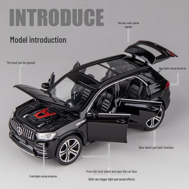 Mercedes-Benz GLE 63S 1:32 Alloy Toy Car Model, Six-Door with Sound, Light, and Pull-Back Features.