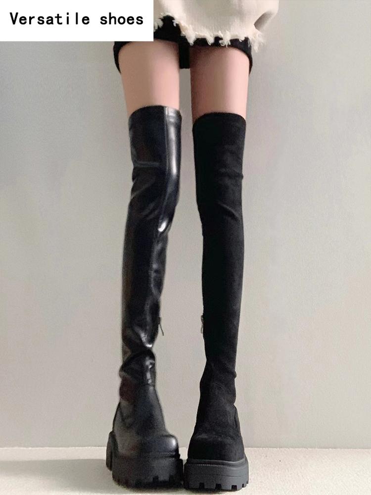 Stretch štíhlé ženy nad kolena vysoké kozačky móda boty z měkké kůže podzim zima tlustý podpatek dámy rytíř dlouhé kozačky