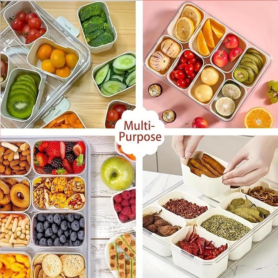 4Grid /8 Grid Snack Box Container, Portable Travel Charcuterie Board with Lid, Refrigerator Food Storage Box, Snack Organizer
