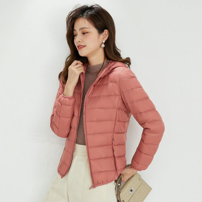 Women's Stand Collar Long Sleeve Short Down Jacket Slim Fit Lightweight 90% White Duck Down Coat