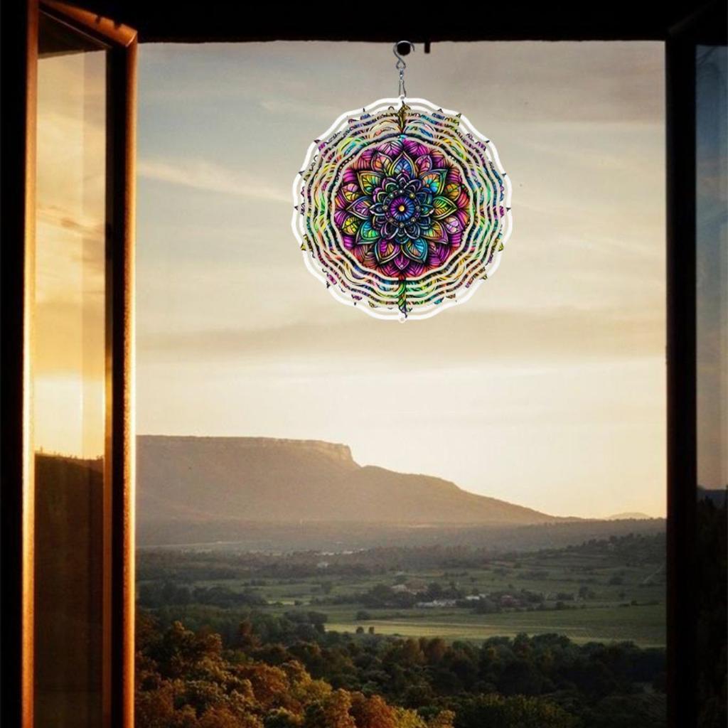 Indian Mandala Pattern Metal Wind Chime for Outdoor Garden Balcony Decoration 2D Printed Hanging Ornament No Batteries Needed Ideal Gift
