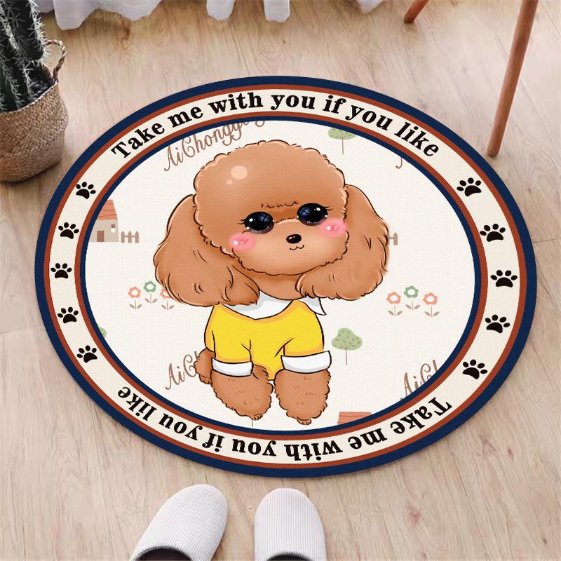 Cute Cartoon Pomeranian Carpet Girl Bedroom Floor Mat Cartoon Dog Pattern Carpet Home Living Room Round Floor Mat