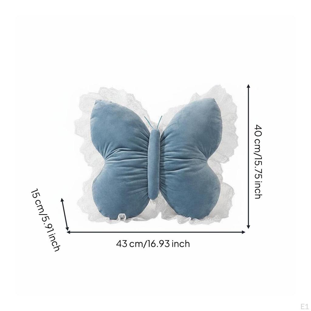 Butterfly Shaped Cushy Support Pillow Medium Size Lace Trim Cushion for Sofa, Bed, Bedside