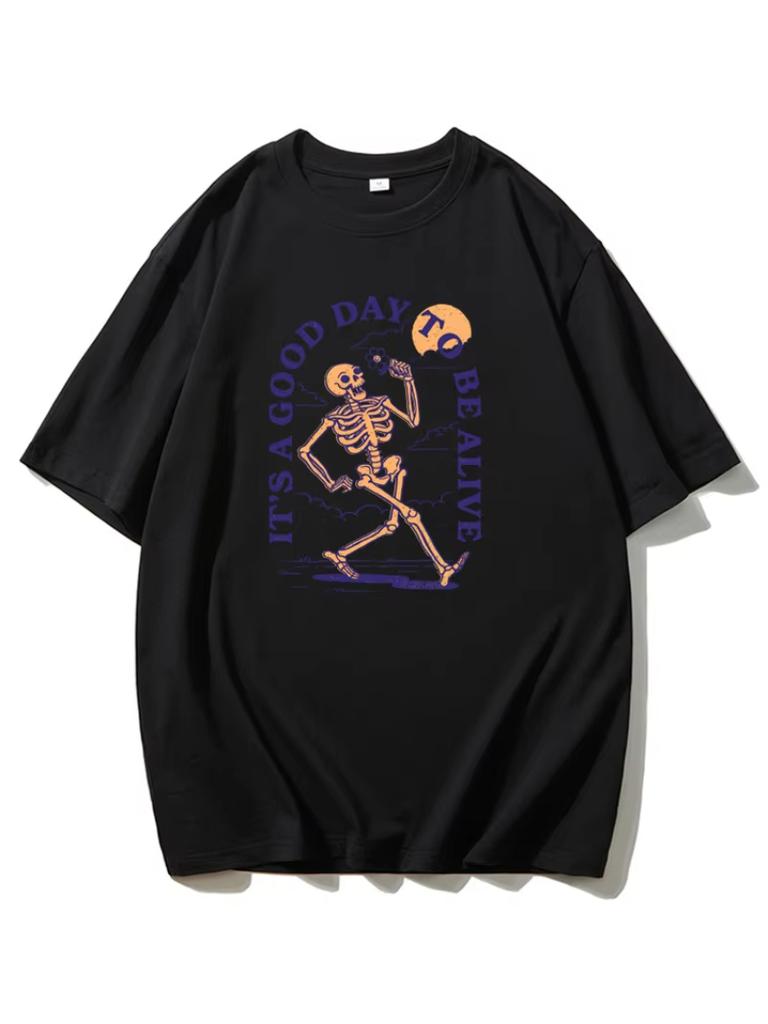 2025 Summer New trendy cotton Tshirt with skull print loose and fashionable couple shortsleeved mens and womens tops