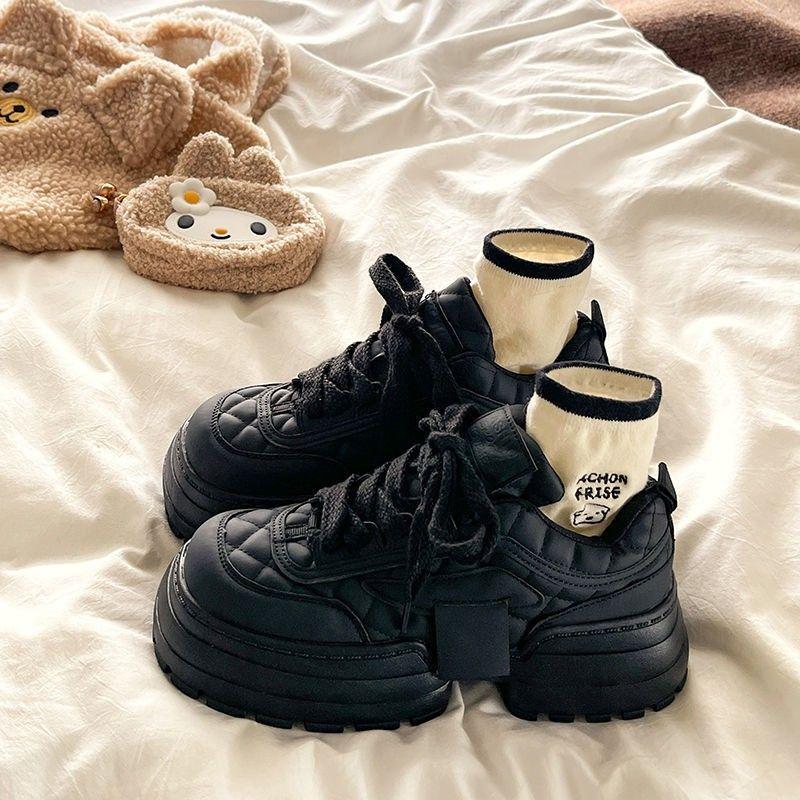 Niche retro muffin dad shoes women's 2025 spring new heightened platform casual white shoes versatile sports shoes