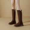 Fleece Shoes, Long Boots, New Versatile and Retro Boots for Women, Thick Mid-heel Boots