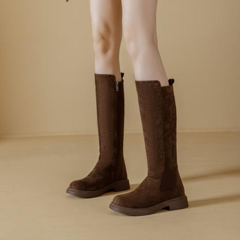 Fleece Shoes, Long Boots, New Versatile and Retro Boots for Women, Thick Mid-heel Boots
