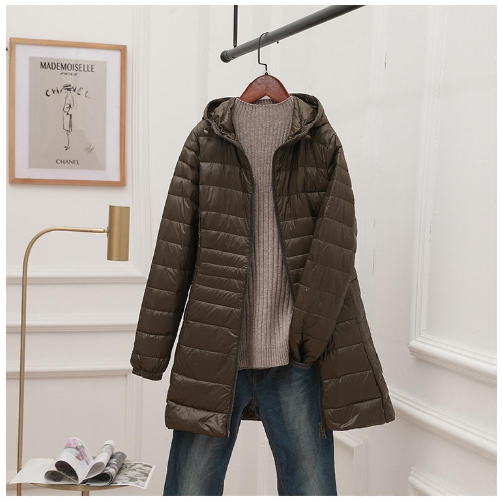 Women's Lightweight Hooded Down Jacket - Mid-Length Slim Fit Lightweight Fall/Winter Lightweight Plus Size Coat