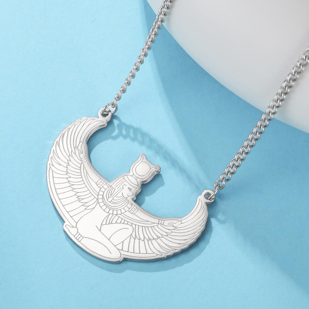 Egyptská Okřídlená Bohyně Hathor Přívěsek Náhrdelník Starověká Mytologie Ochranný Amulet Nerezová Ocel Dámské Šperky