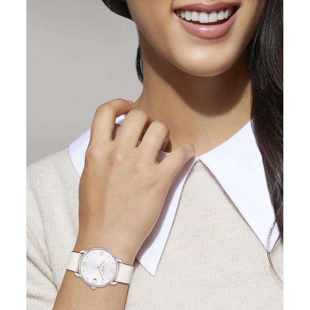 Coach Ladies Wristwatch Elliot Silver Dial White Leather Belt 14504200