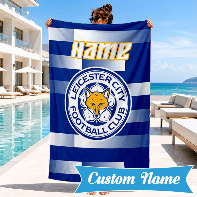Custom Name Beach Towel Leicester Football Club Microfiber Beach Towel, Lightweight for Summer Travel, Swimming Pool Fan Birthday Gift