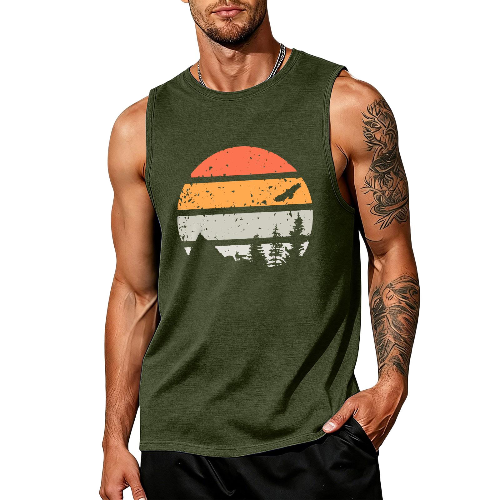 

Men s Loose And Casual Hawaiian Print Sleeveless Shirt L армия зеленый