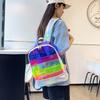 Zaino in PVC trasparente da donna, jelly, a righe, patchwork, laser, borsa da scuola, zaino alla moda per studenti di scuola media, borsa da spiaggia