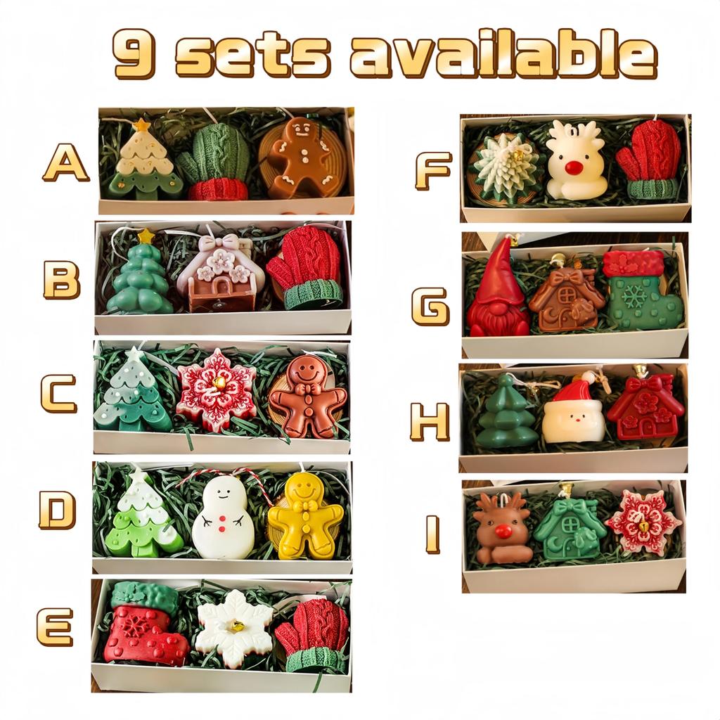 Weihnachtsgeschenkset Handgemachte Duftkerze Geschenkbox Weihnachtsbaum Rentier Strumpf Lebkuchenmann Grüne Handschuhe Schneemann