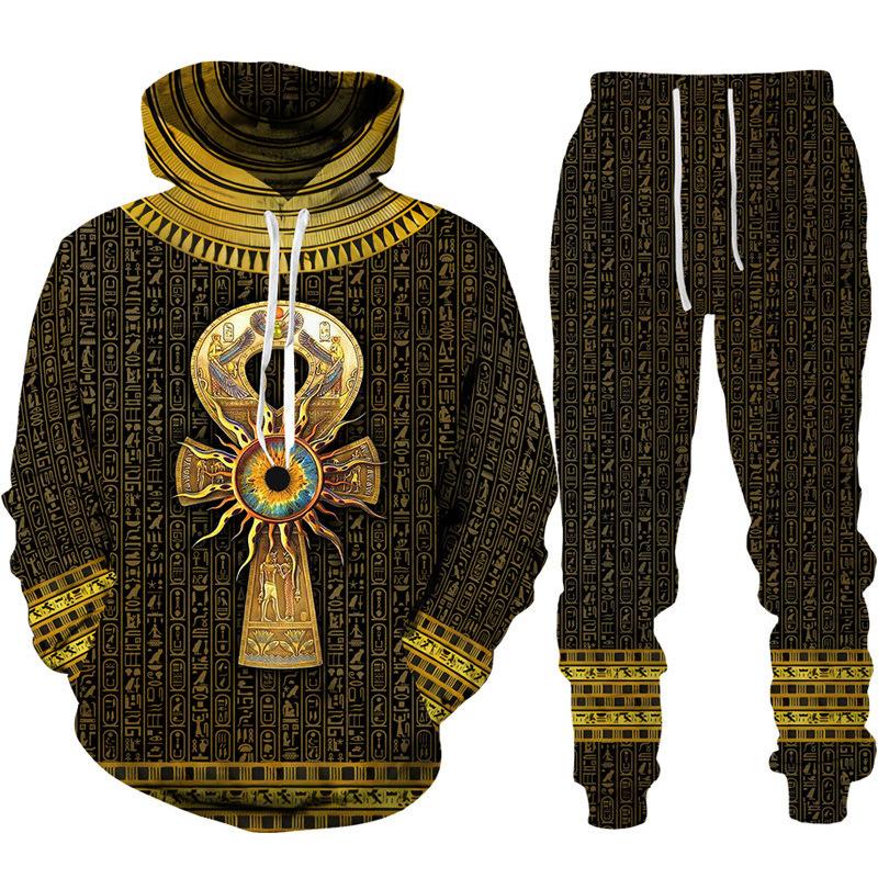 Ancient Egyptian Pharaoh 3D Print Hoodies Pants Sets Men's Sweatshirts Sweatpants Two Piece Suits Outdoor Tracksuit Man Clothing