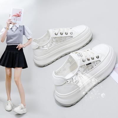 INS White Shoes for Students Korean Style Women's Fashionable Summer New Thick Bottom Height Increasing Breathable Casual Shoes Street Shooting Q5601