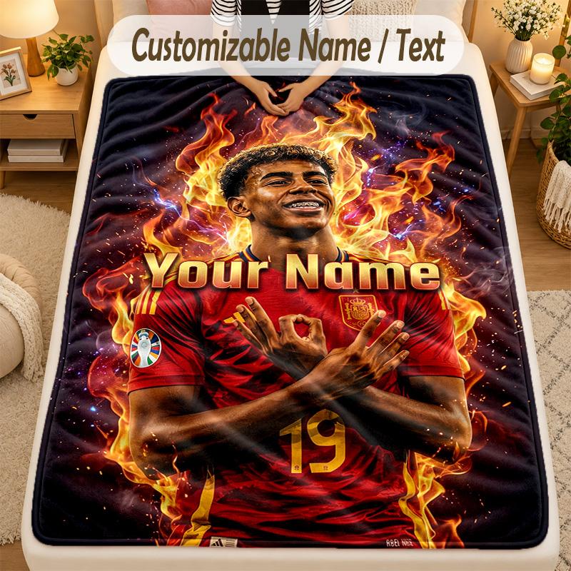 Flannel BlanketLamine Yamal Custom Name Text Personalized Soft Warm Throw Blanket Home Decor Gift
