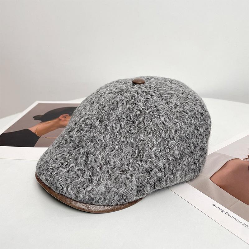 British Retro Woolen Progressive Hat Women's Autumn and Winter Plush Newsboy Hat Showing Face Small Warm Painter Beret