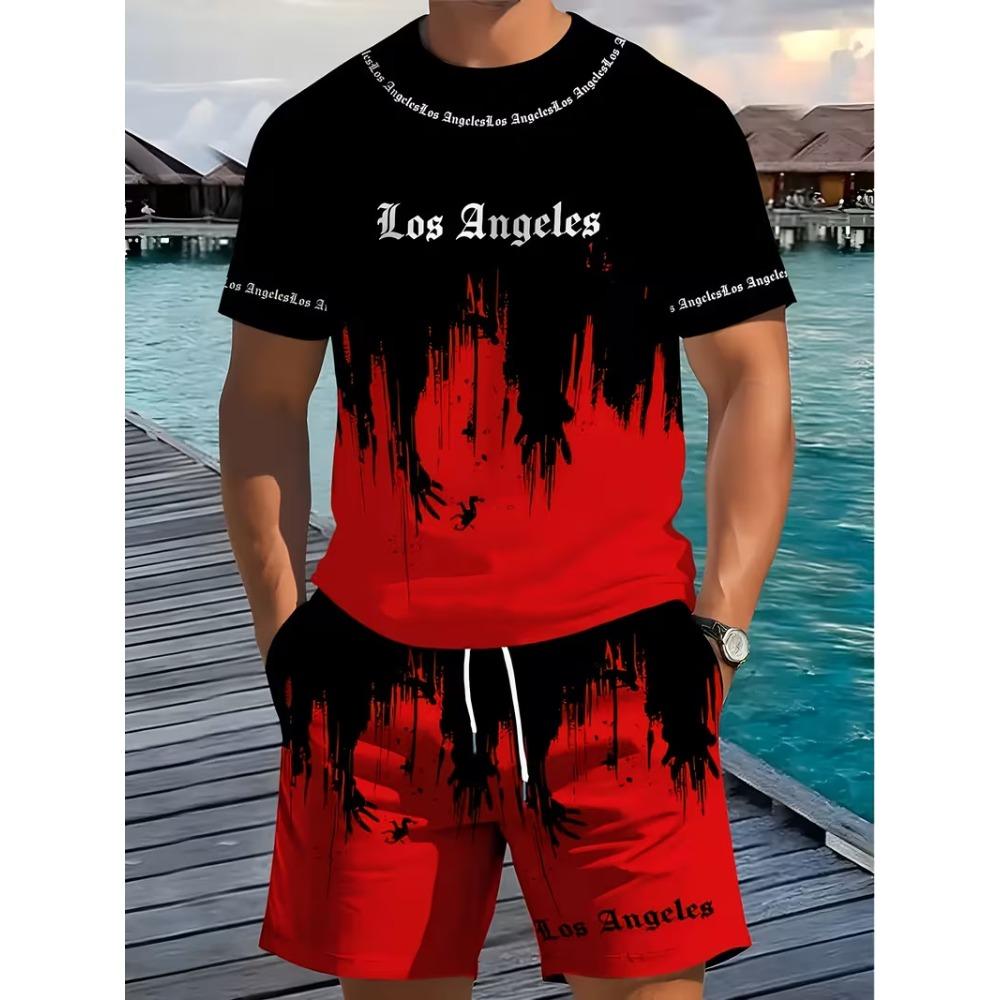 Summer Men's Casual Fashionable 3D Digital Printed Round Neck Short Sleeved Shorts Set Loose Oversized Breathable Comfortable Sports Wear