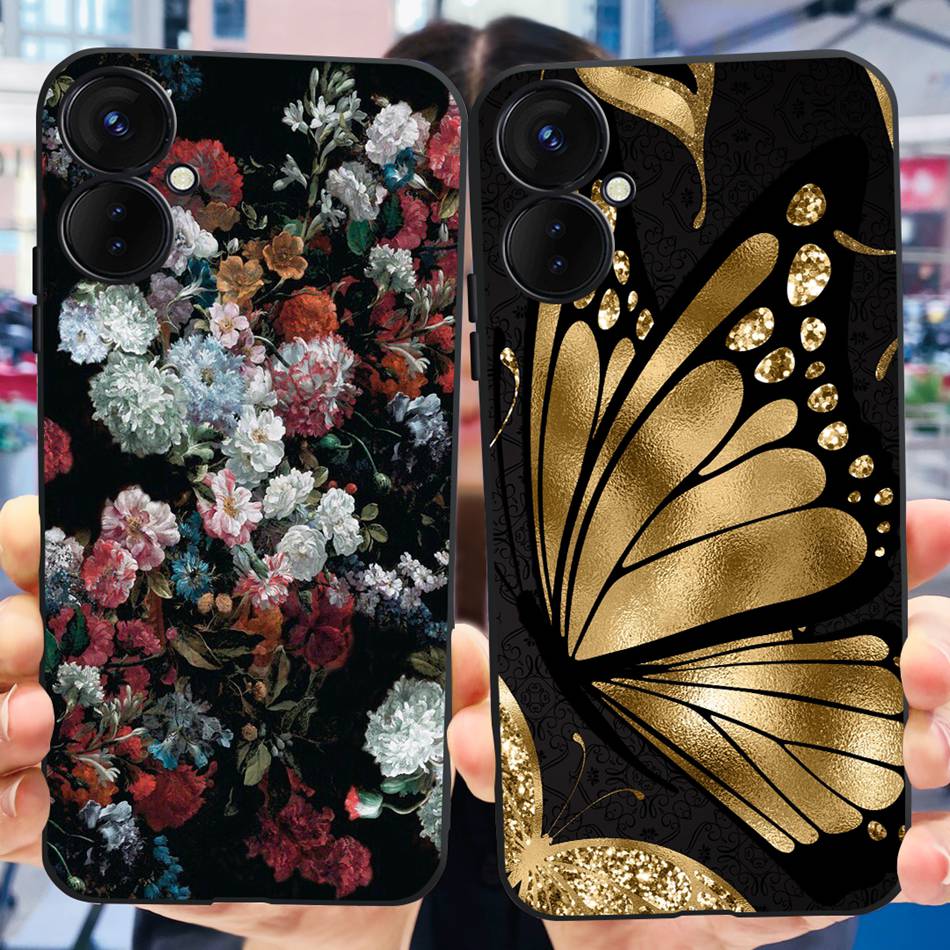 For Tecno Spark 9 Pro KH7 KH7n Cute Cartoon Phone Case For Tecno Spark 9Pro Black Silicone Soft TPU Cases