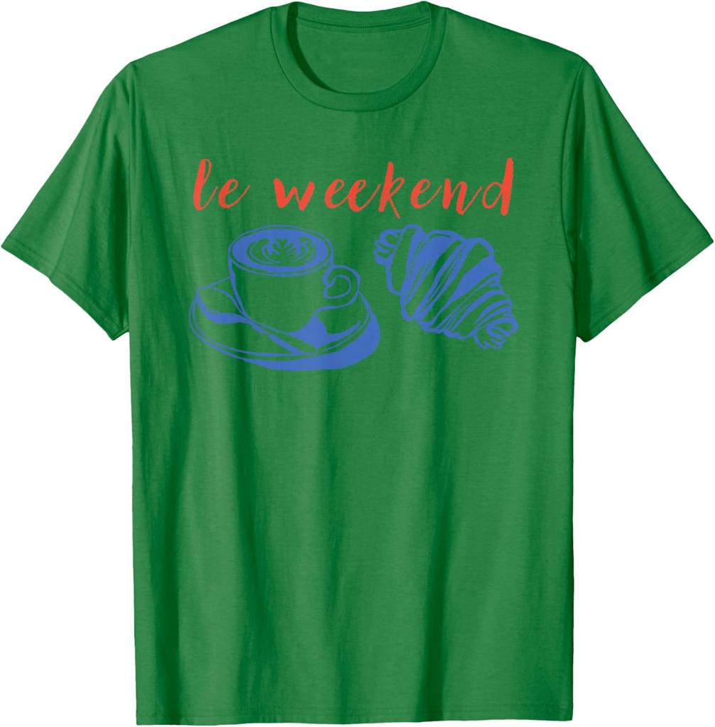 Le Weekend Coffee Croissant Graphic Tee Relaxing Casual Short Sleeve TShirt