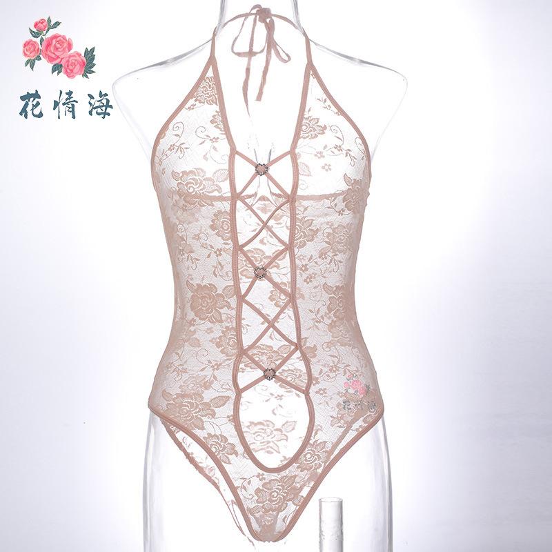 European and American Sexy Pure Desire Empty Erotic Underwear Lace Temptation Slim Fit See-through Onesie