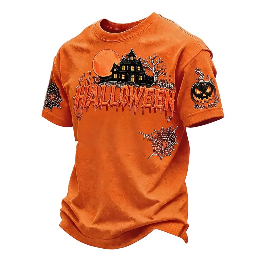 T-shirt da uomo con stampa di Halloween, girocollo, manica corta
