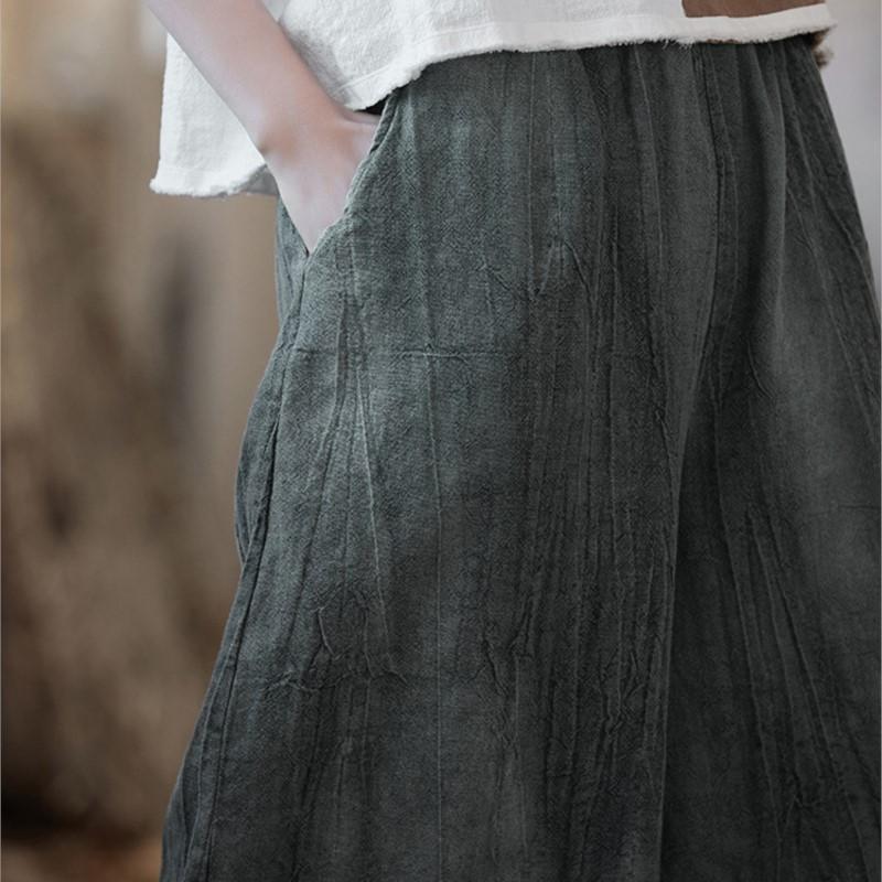 Johnature Women Vintage Tie-dye Wide Leg Pants Elastic Waist Summer Loose Women Casual Ankle-length Pants