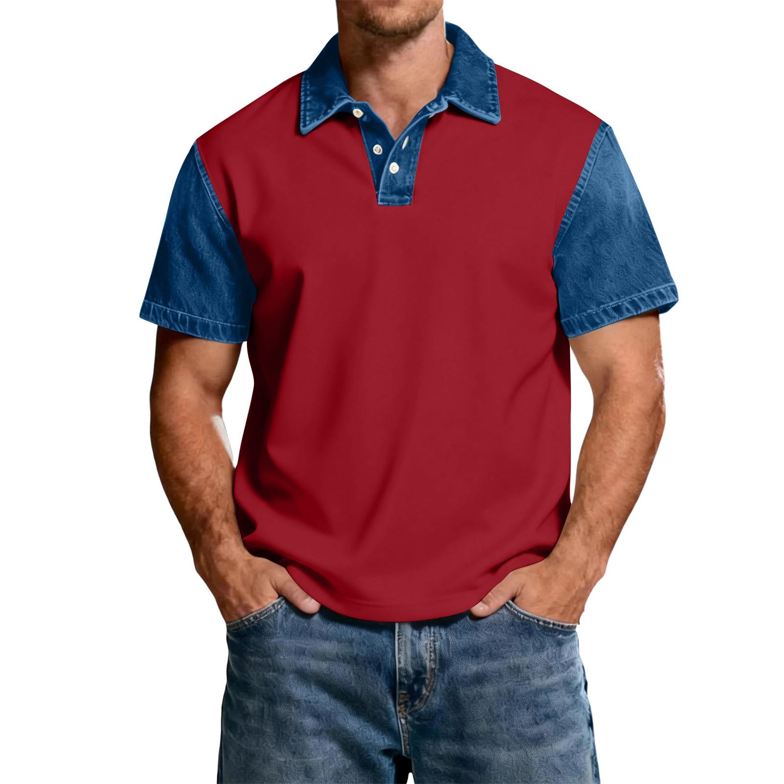 

Мужская повседневная классическая футболка с V-образным вырезом, color-block, легкая, дышащая, с коротким рукавом XL красный