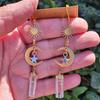 Silver Geometric Quartz Earrings With Moon And Star Design For Women Summer