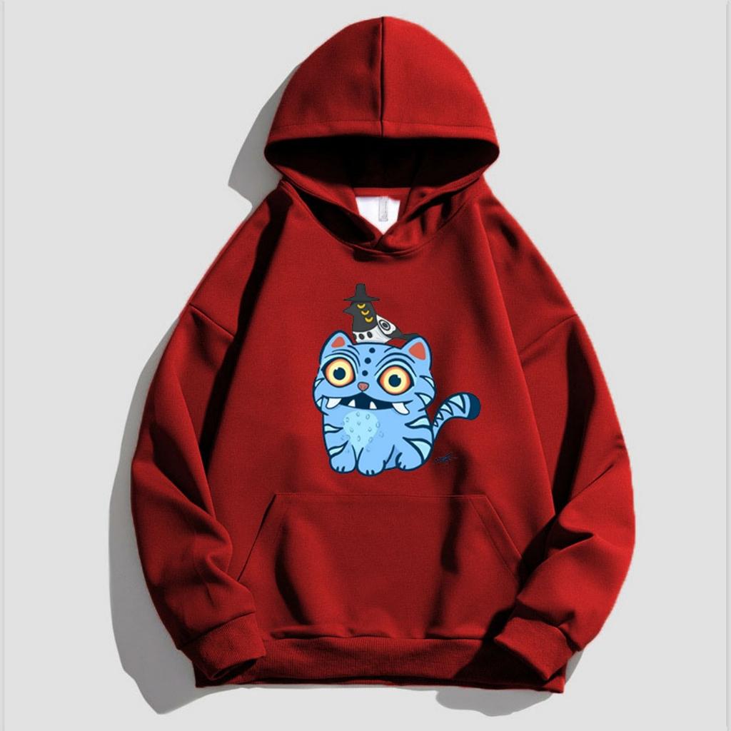 Children's Kpop Style Hooded Sweatshirt with Cute Tiger and Crow Cartoon Girl Hoodies on Top