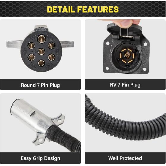Oyviny 7 Pin Round To 7 Pin RV Trailer Adapter With Mounting Bracket, 7 Pole Round To 7 RV Blade Adapter 14 Inches Length