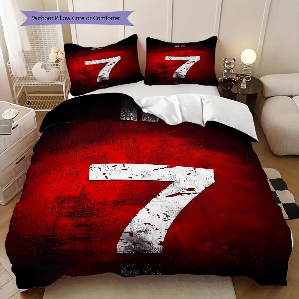 Red and Black Sports Jersey Number Bedding, Duvet Cover, Pillowcase, Home Decoration, Birthday Gift (1 * Duvet Cover+2 * Pillowcase, Coreless)