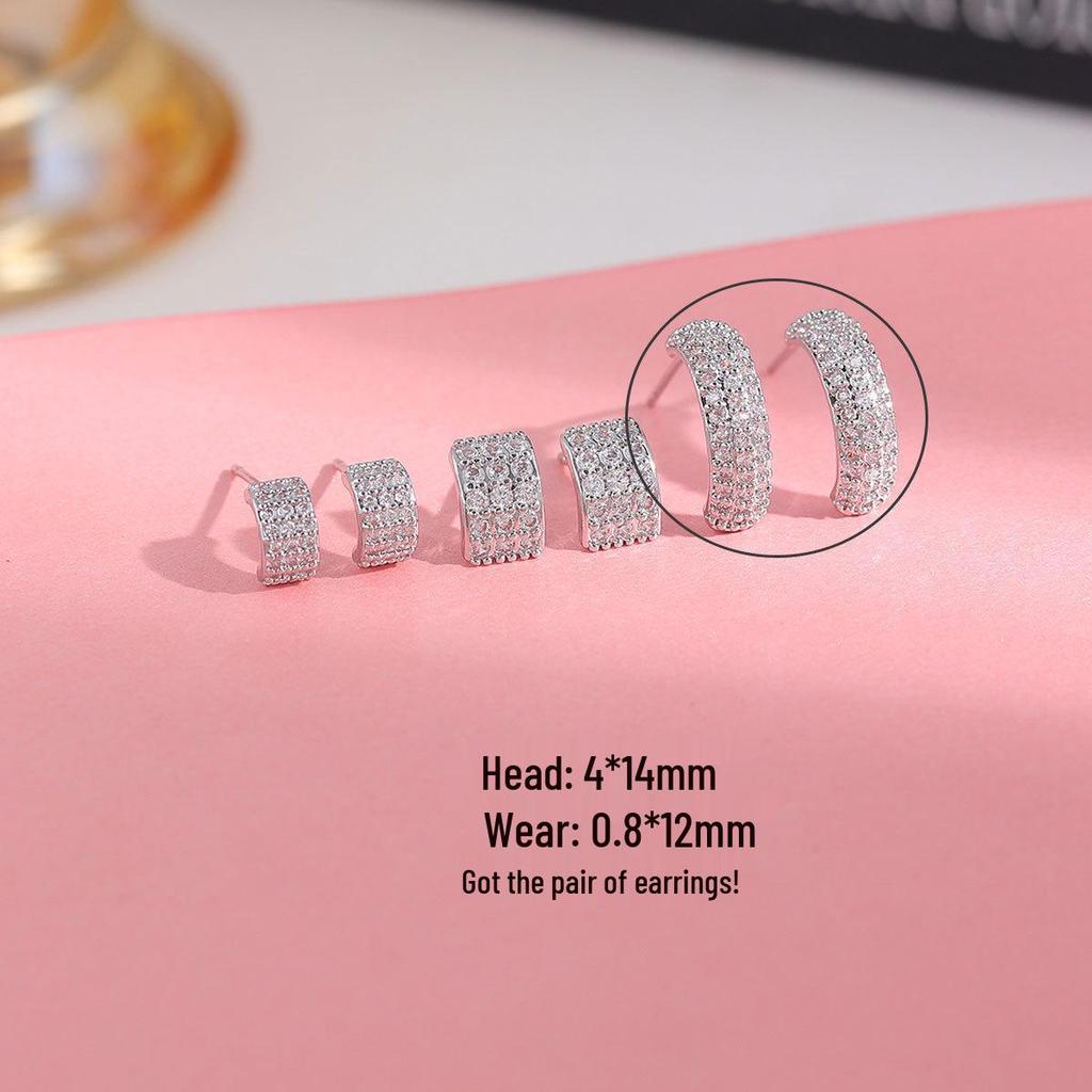 High-Grade Curved Gold Plated Silver Diamond Zircon Earrings for Women - Spring/Summer 2026