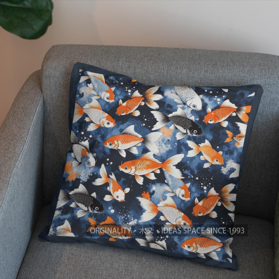 2D Colorful Koi Fish In Wave Pattern Pillow Cover Pattern Cushion Cover Suitable For Sofa Bedroom Car Pillow Cover