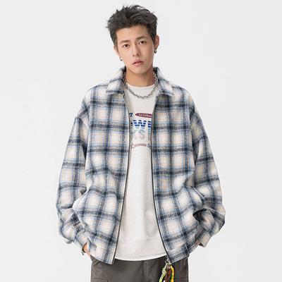 Autumn and Winter Men's American Fashion Niche Plaid Square Collar Jacket Spring and Autumn Trend New Casual Retro Coat
