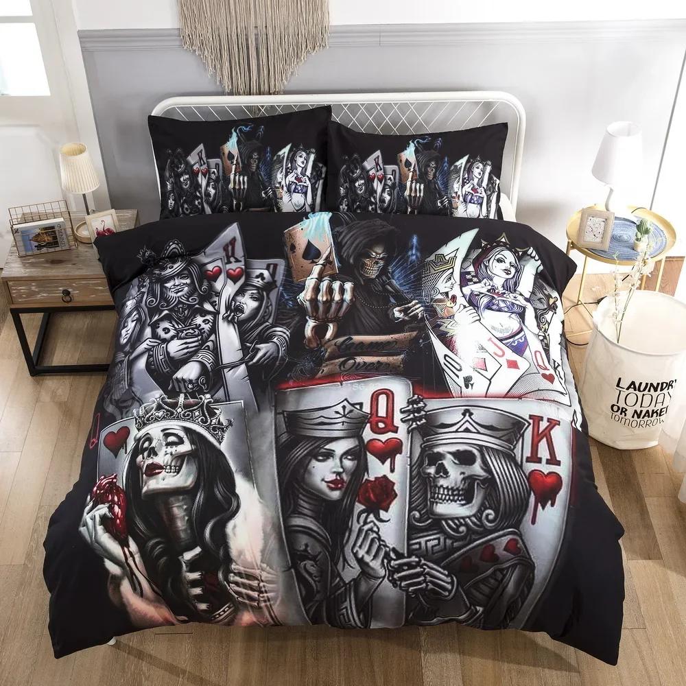 Comforter Bedclothes King Size Bed 3D Black Skull Au Queen Motorcycle Skull Bedding Set King Queen New Comforter (quilt)-EU Single(135*200cm)3pcs