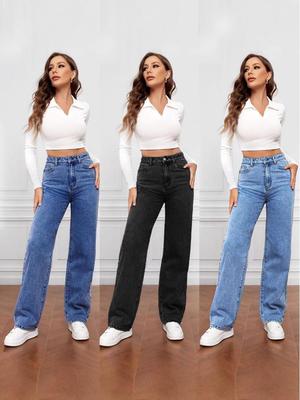 2025 Herbst Lässige Weitbeinige High-Waist Damenjeans
