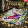 Watercolor Butterfly Flower Area Rug,Non-Slip Floral Print Carpet for Living Room Bedroom, Aesthetic Nature Floor Mat Home Decor