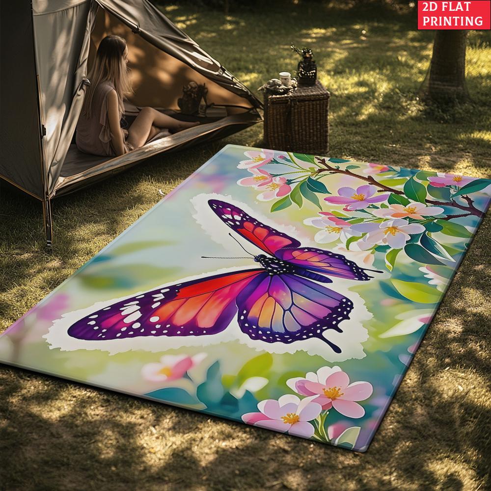 Watercolor Butterfly Flower Area Rug,Non-Slip Floral Print Carpet for Living Room Bedroom, Aesthetic Nature Floor Mat Home Decor