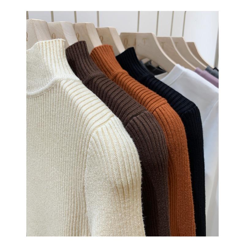 Fashion Women Knitted Bottoming Turtleneck Sweater Autumn Winter Long Sleeve Half High Collar Casual Simple Pullover Shirt Slim Fit Basic Thin Top